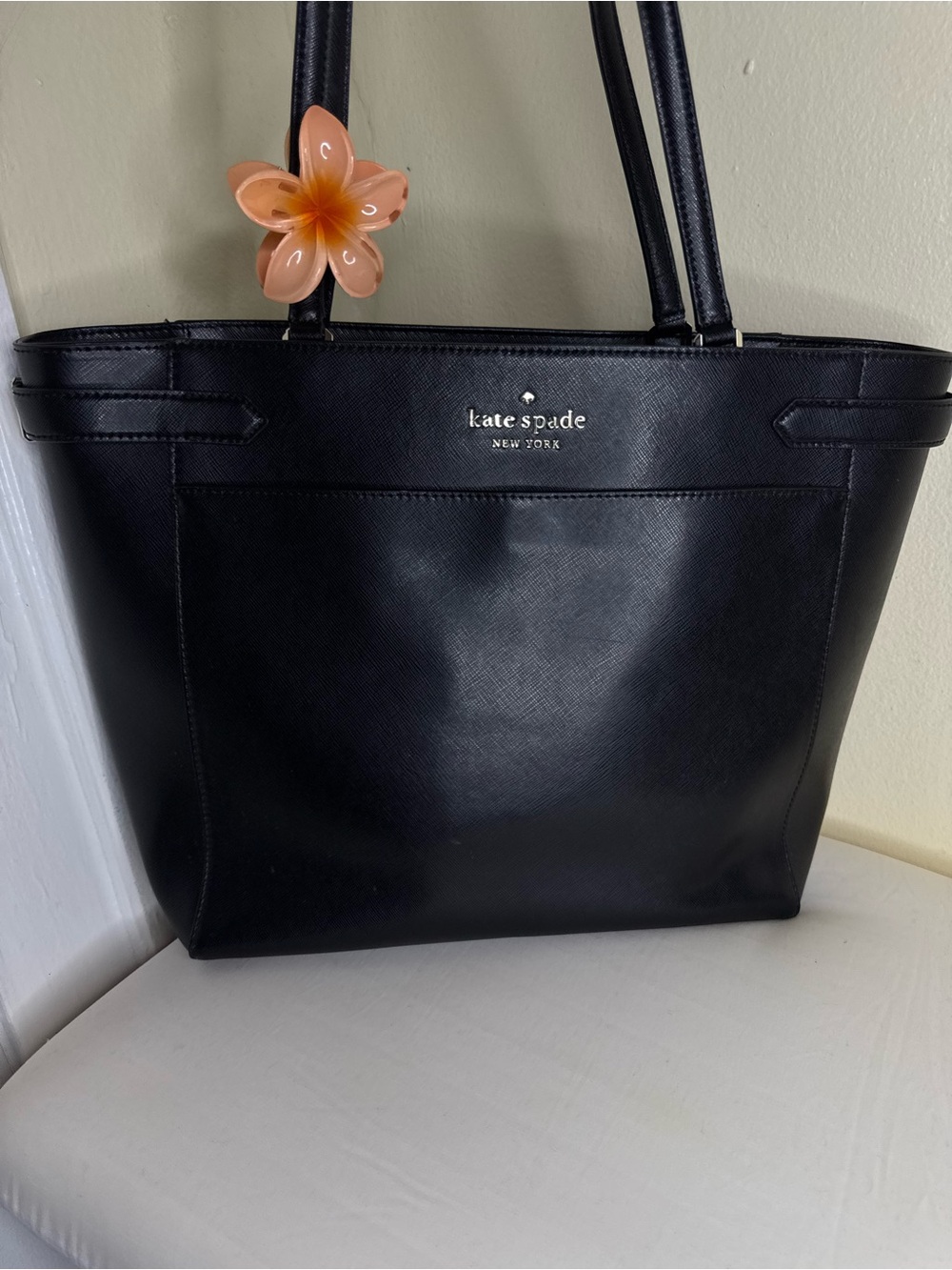 kate spade Black Leather Tote with Double Handles